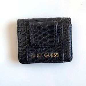 G by Guess Y2K Black Faux Snakeskin Wallet Card Holder Snap Closure ID Window